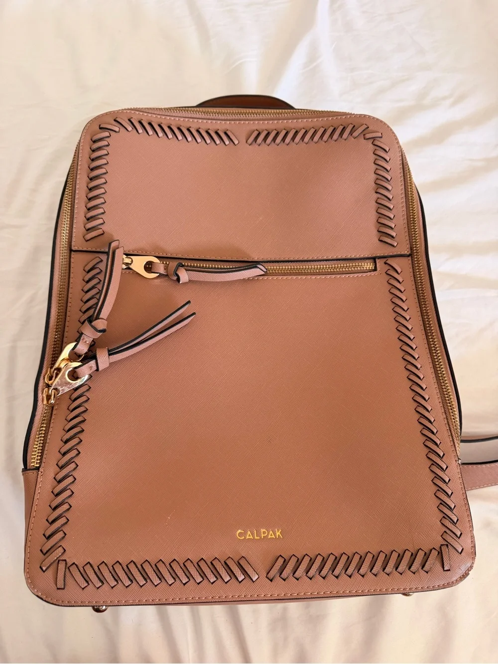 Calpak Dusty Rose Leather Backpack with Whipstitch Trim